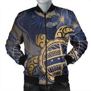 Hawaii Turtle Hibiscus Gold Bomber Jacket - Kyn Style - AH - J4R Bomber Jacket