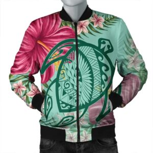 Hawaii Turtle Hibiscus Plumeria Bomber Jacket - Hug Style - AH - J4R Bomber Jacket