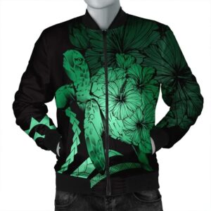 Hawaii Turtle Hibiscus Polynesian Vintage Bomber Jacket - Green - AH - J4R Bomber Jacket