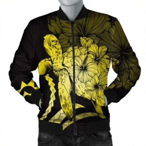 Hawaii Turtle Hibiscus Polynesian Vintage Bomber Jacket - Yellow - AH - J4R Bomber Jacket