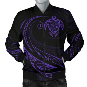 Hawaii Turtle Map Polynesian Men's Bomber Jacket - Purple - Frida Style - AH J9 Bomber Jacket