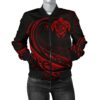 Hawaii Turtle Map Polynesian Women's Bomber Jacket - Red - Frida Style - AH J9 Bomber Jacket