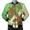 Hawaii Turtle Plumeria Bomber Jacket - Green Style - AH - J4R