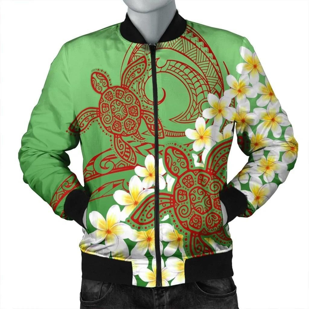 Hawaii Turtle Plumeria Bomber Jacket - Green Style - AH - J4R Hawaii Turtle Plumeria Bomber Jacket - Green Style - AH - J4R