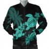 Hawaii Turtle Plumeria Coconut Tree Polynesian Bomber Jacket - Turquoise - AH - J4R Bomber Jacket