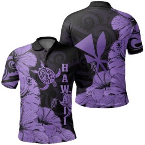 Hawaii Turtle Polo Shirt Polynesian Hibiscus Art Ver 2.0 Violet AH J1