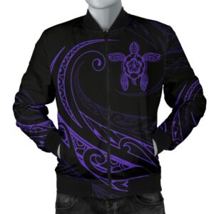 Hawaii Turtle Polynesian MenÊ»s Bomber Jacket - Purple - Frida Style - AH J9 Bomber Jacket