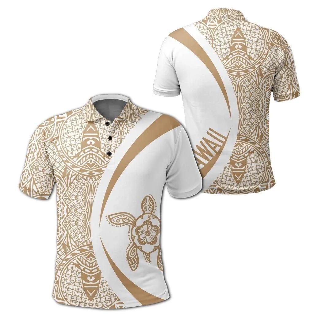 Hawaii Turtle Polynesian Polo Shirt Gold And White - Circle Style - AH J9 Hawaii Turtle Polynesian Polo Shirt Gold And White - Circle Style - AH J9