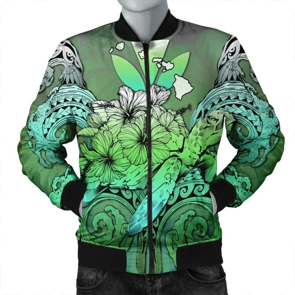 Hawaii Turtle Wave Polynesian Bomber Jacket - Hey Style Green - AH - J4R Bomber Jacket Hawaii Turtle Wave Polynesian Bomber Jacket - Hey Style Green - AH - J4R Bomber Jacket