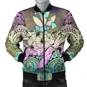 Hawaii Turtle Wave Polynesian Bomber Jacket - Hey Style Yellow - AH - J4R Bomber Jacket