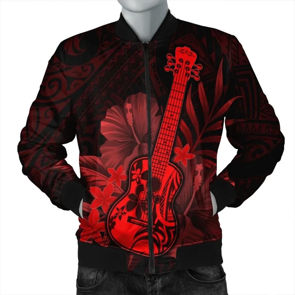 Hawaii Ukulele Flower Bomber Jacket - Red - AH - J4R Bomber Jacket Hawaii Ukulele Flower Bomber Jacket - Red - AH - J4R Bomber Jacket