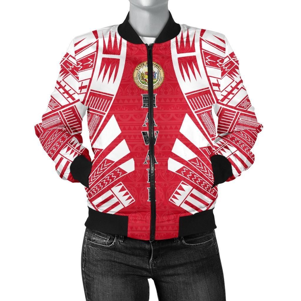 Hawaii Women Bomber Jacket - Polynesian Tattoo Flag - BN0110 Bomber Jacket Hawaii Women Bomber Jacket - Polynesian Tattoo Flag - BN0110 Bomber Jacket