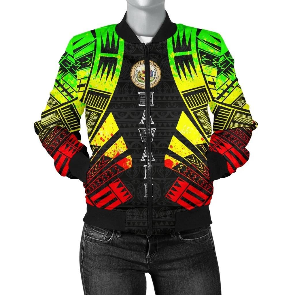 Hawaii Women Bomber Jacket - Polynesian Tattoo Reggae - BN0110 Bomber Jacket Hawaii Women Bomber Jacket - Polynesian Tattoo Reggae - BN0110 Bomber Jacket