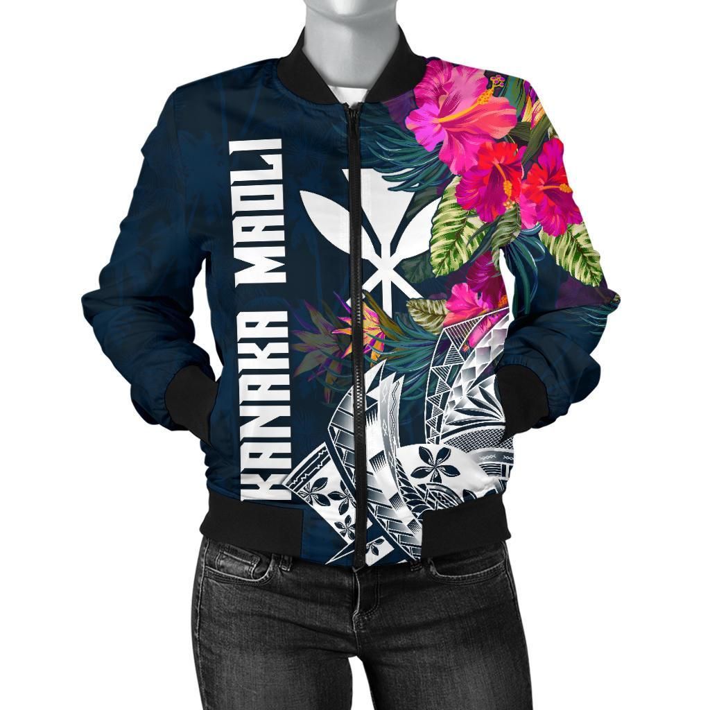 Hawaii Women's Bomber Jacket - Polynesian Hibiscus with Summer Vibes - BN15 Bomber Jacket Hawaii Women's Bomber Jacket - Polynesian Hibiscus with Summer Vibes - BN15 Bomber Jacket