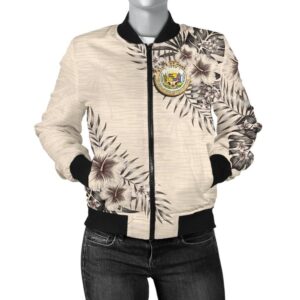 Hawaii Women's Bomber Jacket - The Beige Hibiscus A7 Bomber Jacket