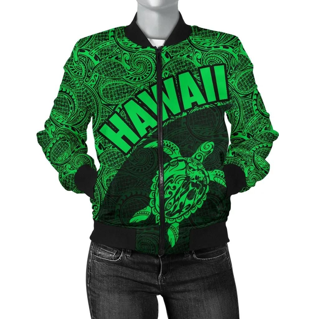 Hawaii Women's Bomber Jacket Turtle Mermaid Polynesian Green Version TH0 Bomber Jacket Hawaii Women's Bomber Jacket Turtle Mermaid Polynesian Green Version TH0 Bomber Jacket