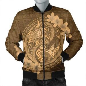Hawaii Yin Yang Turtle Shark Hibiscus Plumeria Bomber Jacket - Gold - AH - J4R Bomber Jacket