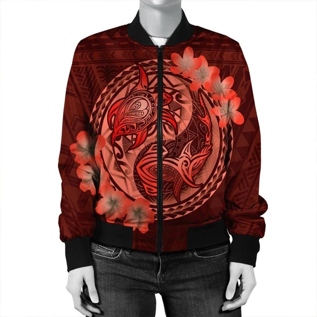 Hawaii-Yin-Yang-Turtle-Shark-Hibiscus-Plumeria-Bomber-Jacket-Orange-AH-J4R-2