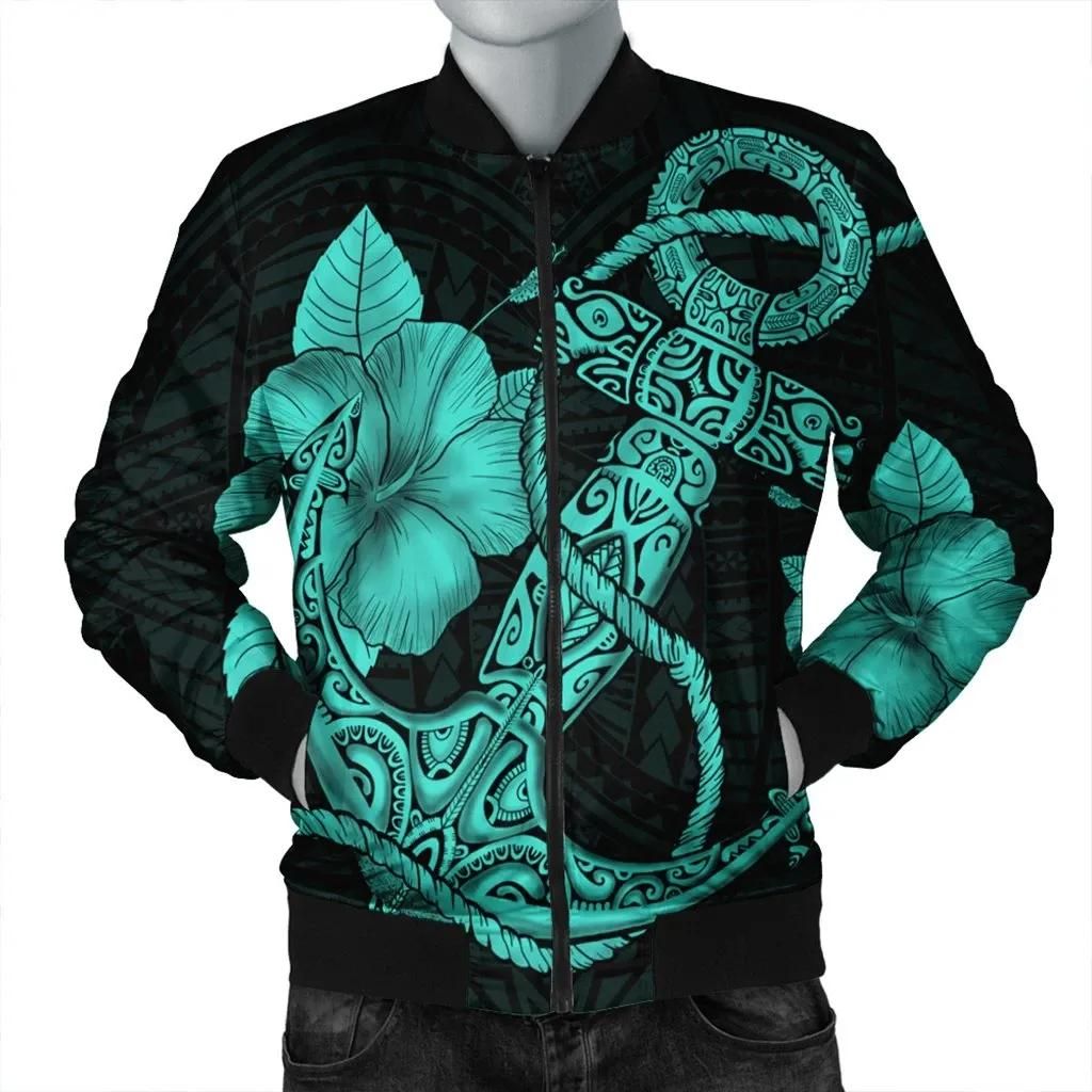 Hawaiian Anchor Poly Tribal Hibiscus Polynesian Bomber Jacket Turquoise - AH - JR Bomber Jacket Hawaiian Anchor Poly Tribal Hibiscus Polynesian Bomber Jacket Turquoise - AH - JR Bomber Jacket