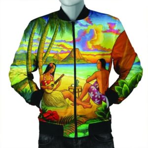 Hawaiian Couple Sing A Song On Beach Sunset Bomber Jacket - AH - JR Bomber Jacket