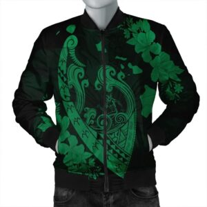 Hawaiian Fish Hook Hibiscus Banzai Surfing Polynesian Bomber Jacket Green - AH - J5R Bomber Jacket
