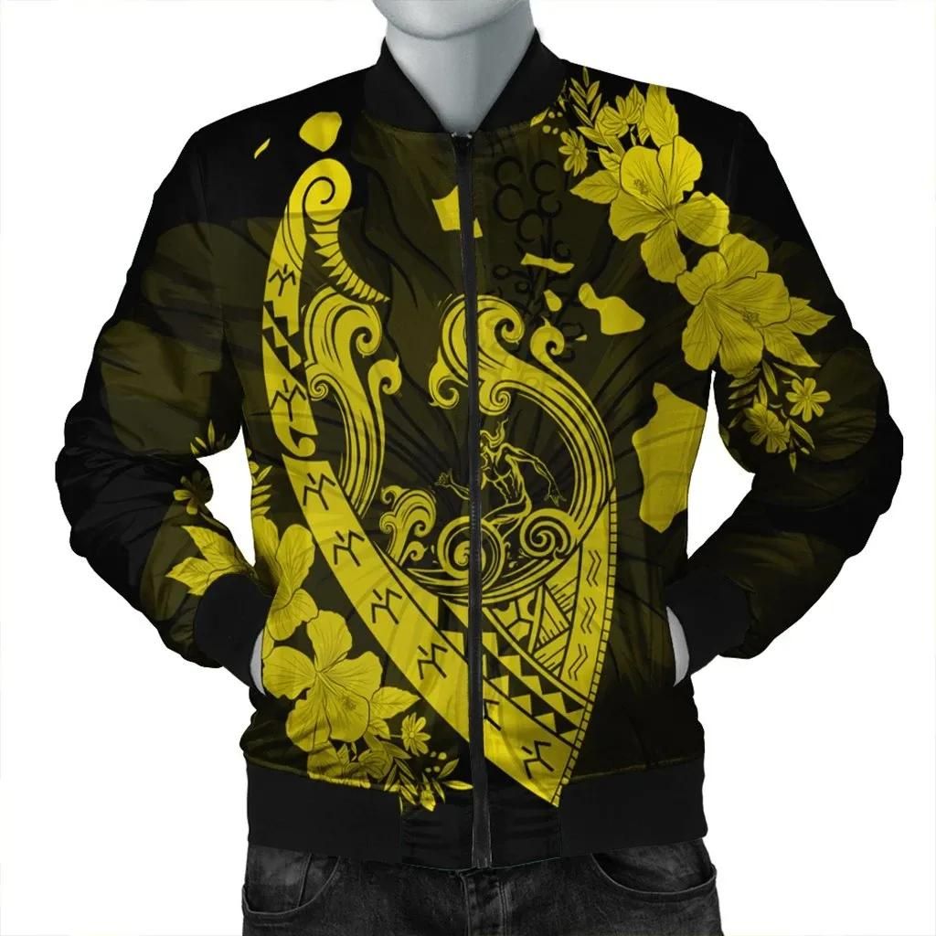 Hawaiian Fish Hook Hibiscus Banzai Surfing Polynesian Bomber Jacket Yellow - AH - J5R Bomber Jacket Hawaiian Fish Hook Hibiscus Banzai Surfing Polynesian Bomber Jacket Yellow - AH - J5R Bomber Jacket