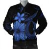 Hawaiian Fish Hook Hibiscus Plumeria Polynesian Bomber Jacket - Blue - AH - J4R Bomber Jacket