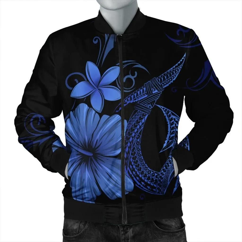 Hawaiian Fish Hook Hibiscus Plumeria Polynesian Bomber Jacket - Blue - AH - J4R Bomber Jacket Hawaiian Fish Hook Hibiscus Plumeria Polynesian Bomber Jacket - Blue - AH - J4R Bomber Jacket