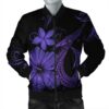 Hawaiian Fish Hook Hibiscus Plumeria Polynesian Bomber Jacket - Purple - AH - J4R Bomber Jacket