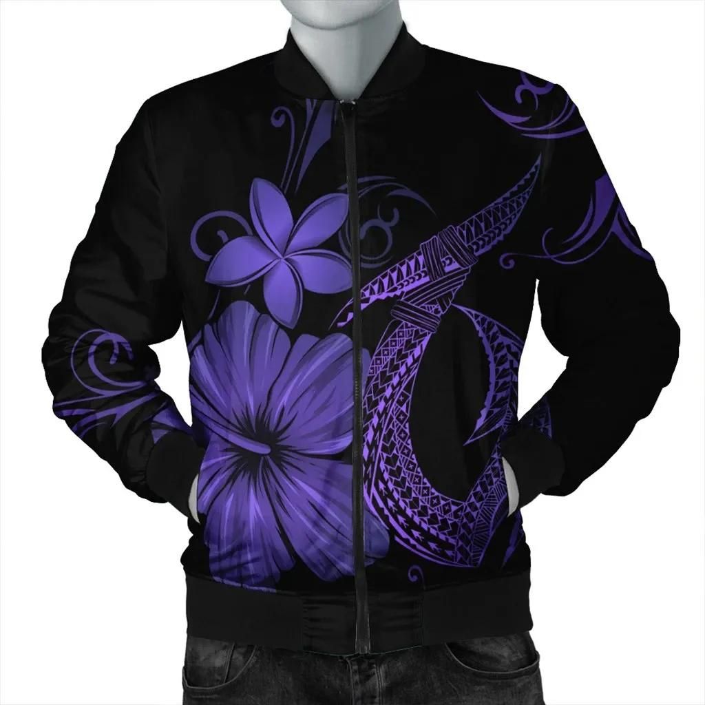 Hawaiian Fish Hook Hibiscus Plumeria Polynesian Bomber Jacket - Purple - AH - J4R Bomber Jacket Hawaiian Fish Hook Hibiscus Plumeria Polynesian Bomber Jacket - Purple - AH - J4R Bomber Jacket