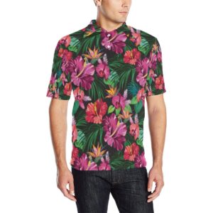 Hawaiian Flower Hibiscus Tropical Men Polo Shirt