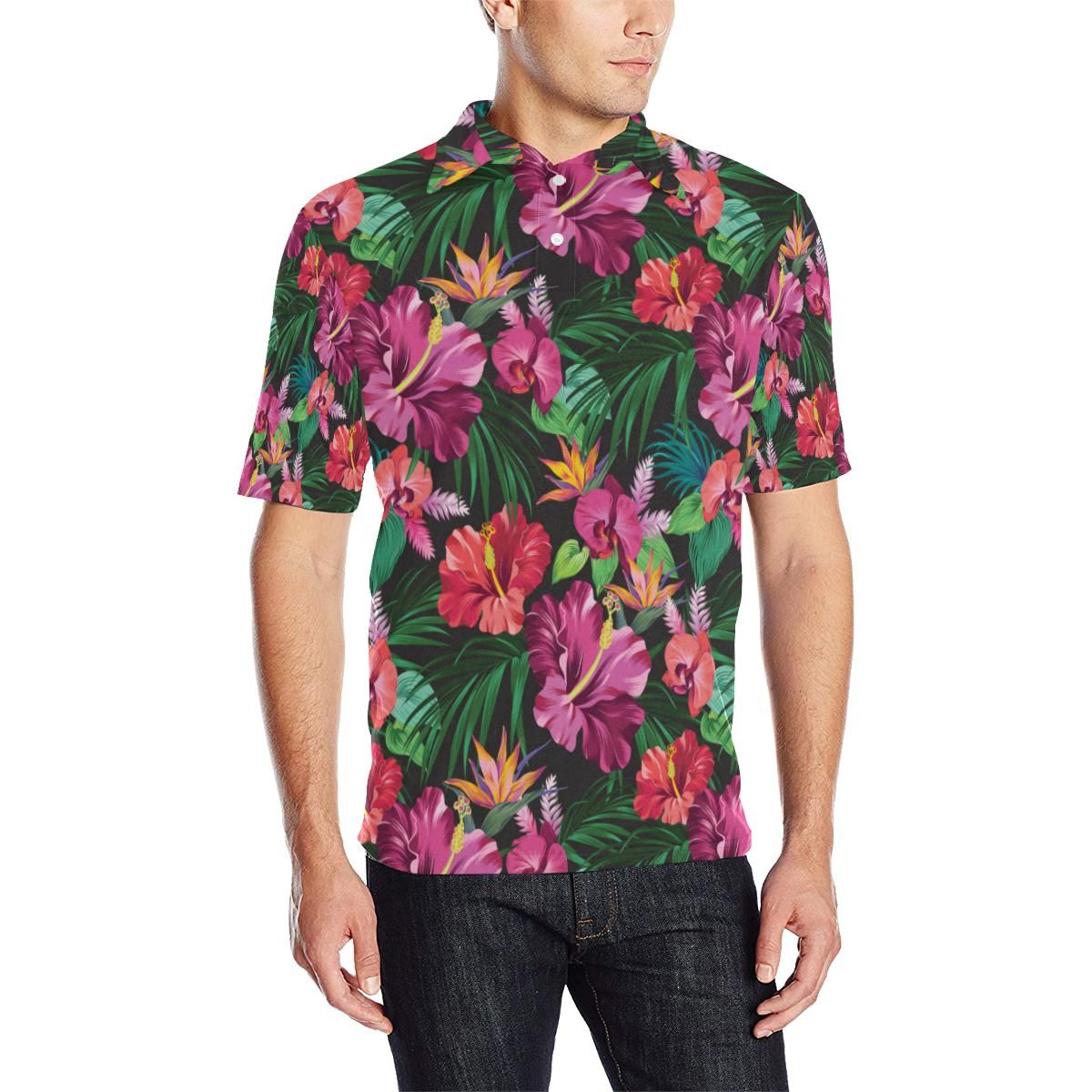 Hawaiian Flower Hibiscus Tropical Men Polo Shirt Hawaiian Flower Hibiscus Tropical Men Polo Shirt