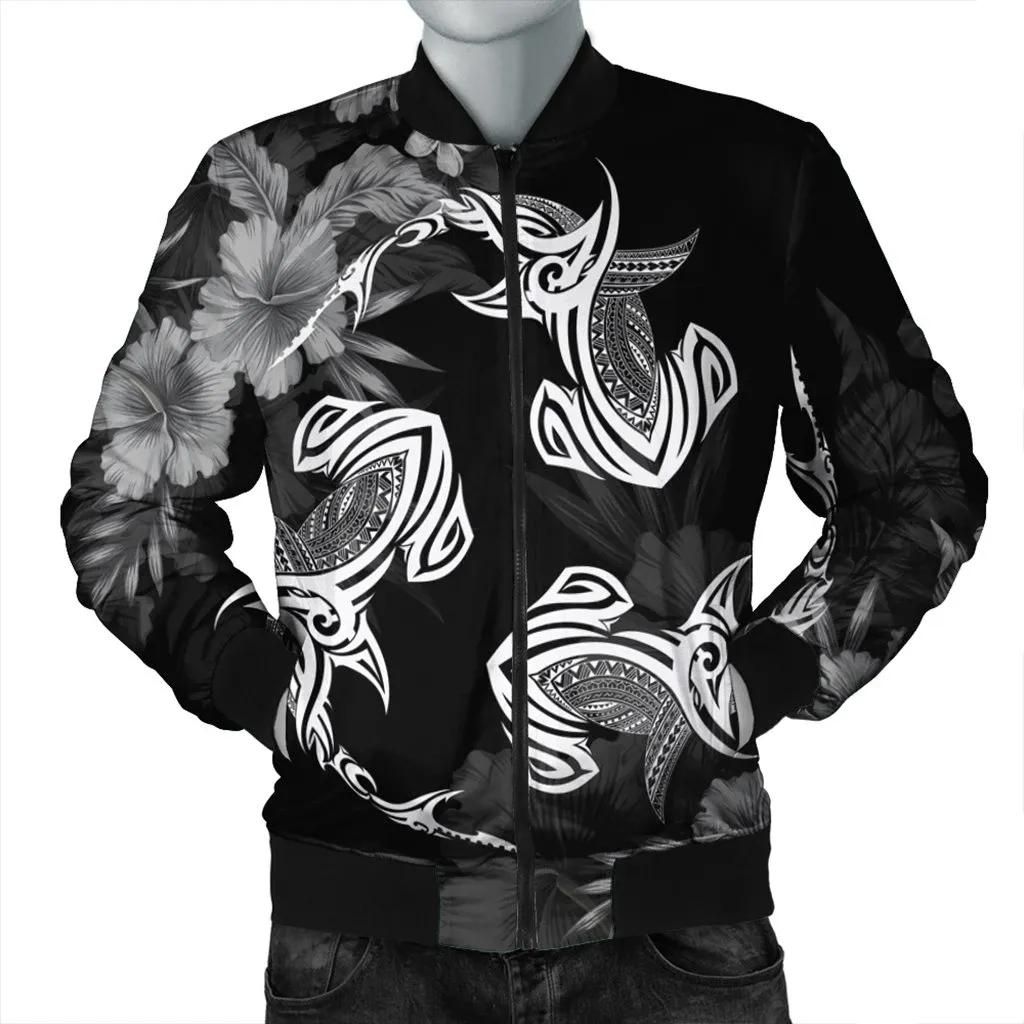 Hawaiian Hammerhead Shark Hibiscus White Polynesian Bomber Jacket - AH - J4R Bomber Jacket Hawaiian Hammerhead Shark Hibiscus White Polynesian Bomber Jacket - AH - J4R Bomber Jacket