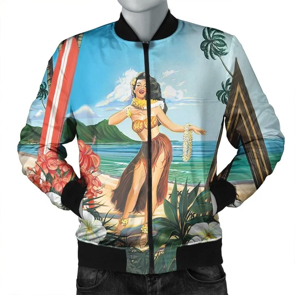 Hawaiian Hibiscus Aloha Hula Girl Dance On The Beach Bomber Jacket - AH - JR Bomber Jacket Hawaiian Hibiscus Aloha Hula Girl Dance On The Beach Bomber Jacket - AH - JR Bomber Jacket
