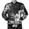 Hawaiian Hibiscus Black And White Polynesian Bomber Jacket - AH - JR Bomber Jacket