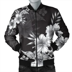 Hawaiian Hibiscus Black And White Polynesian Bomber Jacket - AH - JR Bomber Jacket