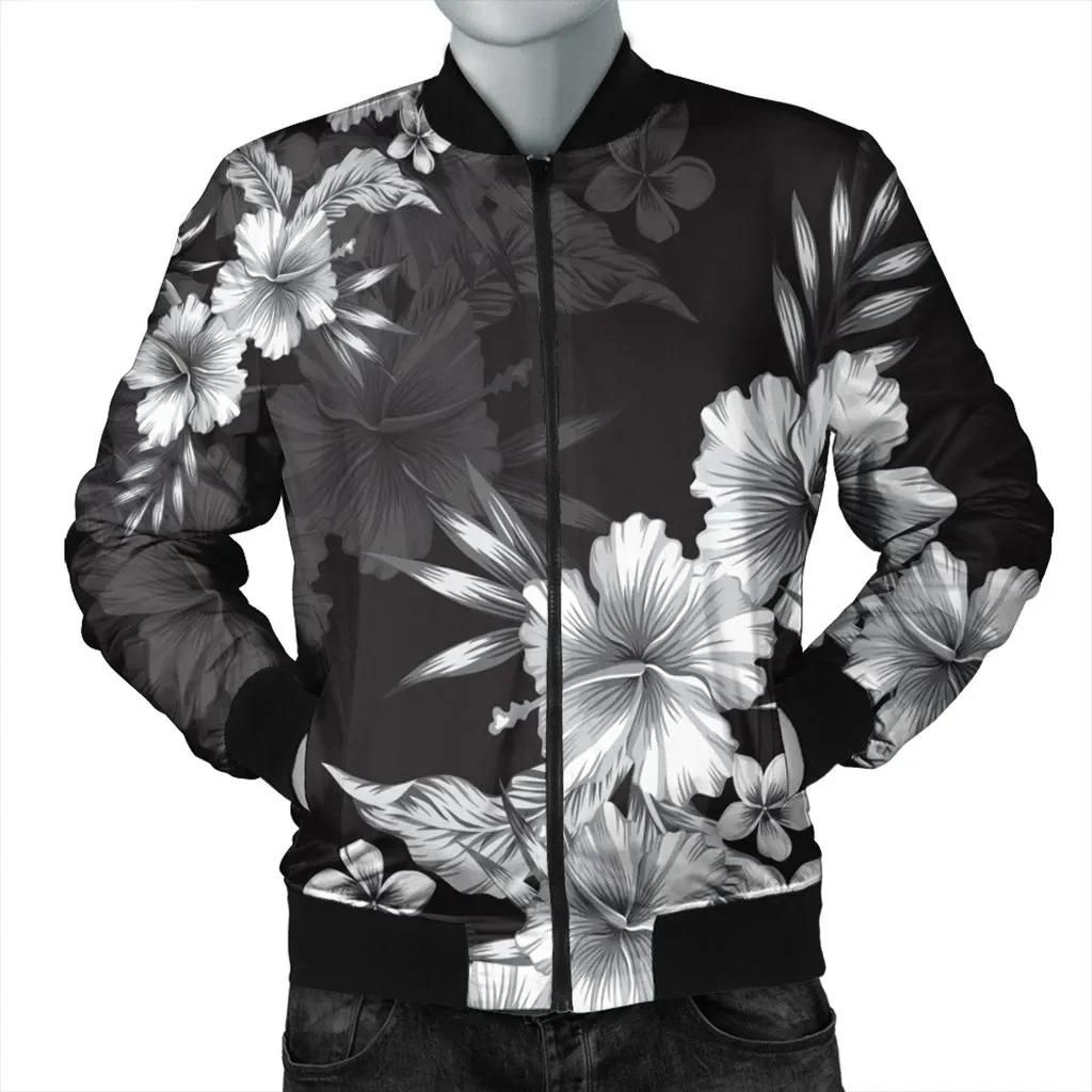 Hawaiian Hibiscus Black And White Polynesian Bomber Jacket - AH - JR Bomber Jacket Hawaiian Hibiscus Black And White Polynesian Bomber Jacket - AH - JR Bomber Jacket