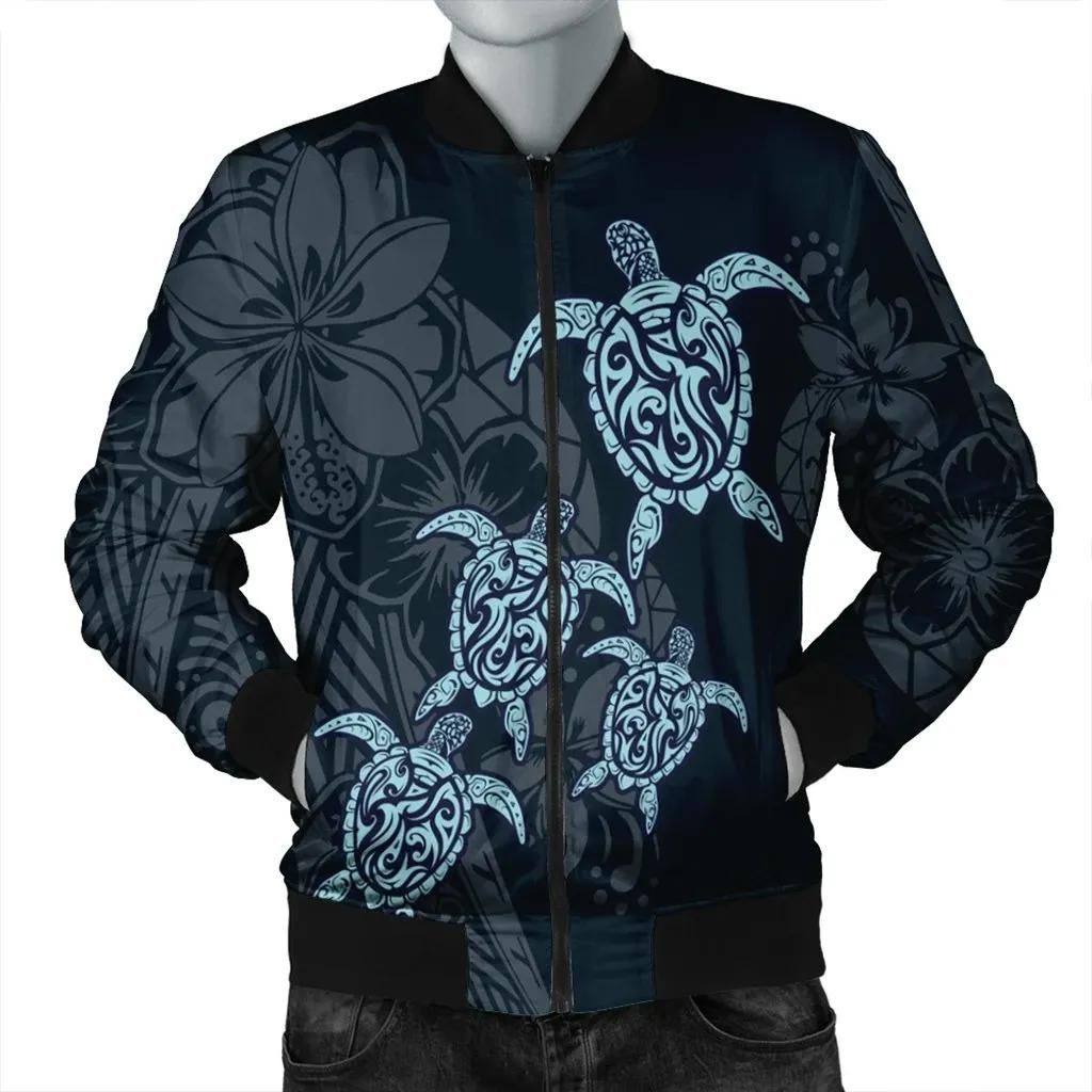 Hawaiian Hibiscus Plumeria Sea Turtle Polynesian Bomber Jacket - AH - JR Hawaiian Hibiscus Plumeria Sea Turtle Polynesian Bomber Jacket - AH - JR