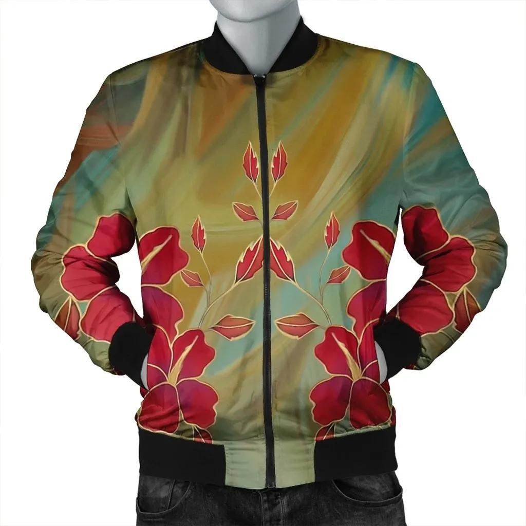 Hawaiian Hibiscus Water Color Bomber Jacket - AH - JR Bomber Jacket Hawaiian Hibiscus Water Color Bomber Jacket - AH - JR Bomber Jacket