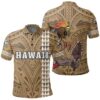 Hawaiian Islands Warrior Kakau Gold Polynesian Polo Shirt - AH - J1