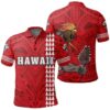 Hawaiian Islands Warrior Kakau Red Polynesian Polo Shirt - AH - J1