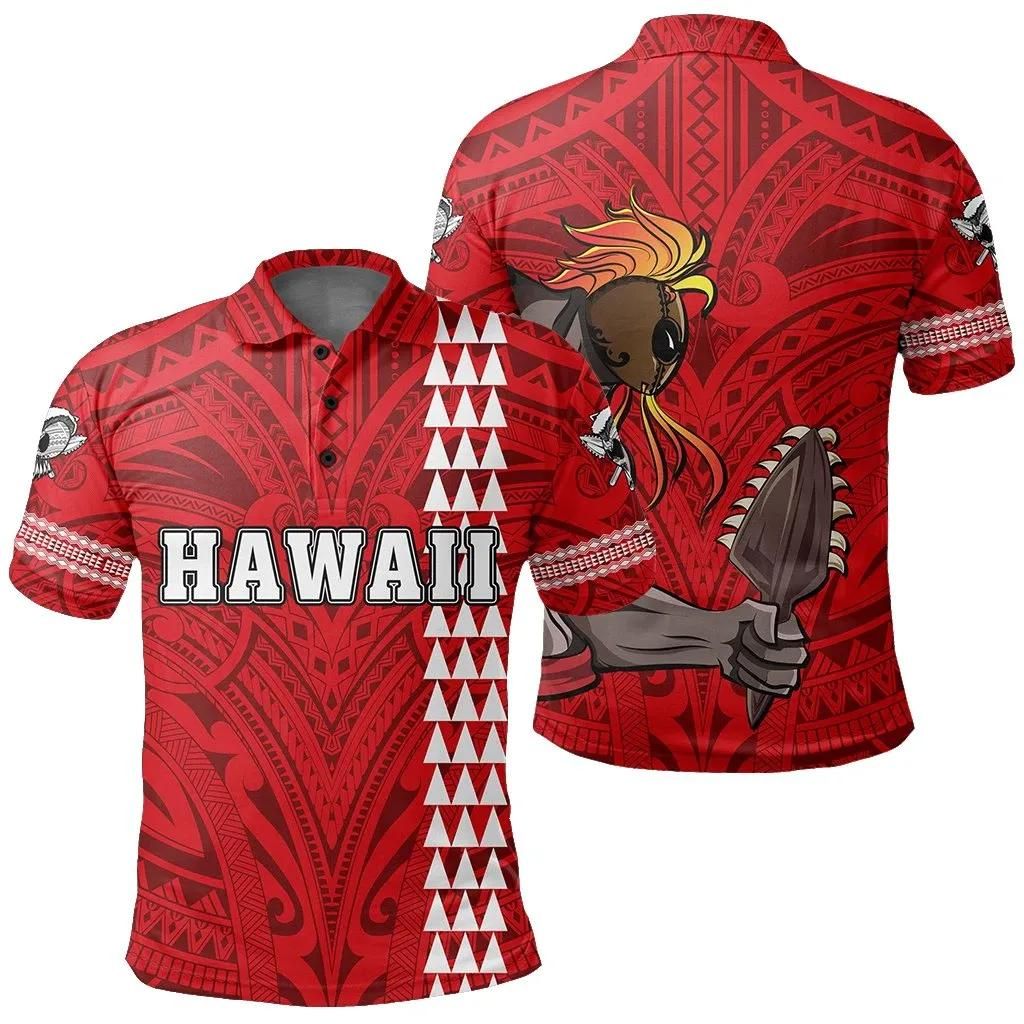 Hawaiian Islands Warrior Kakau Red Polynesian Polo Shirt - AH - J1 Hawaiian Islands Warrior Kakau Red Polynesian Polo Shirt - AH - J1