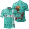 Hawaiian Islands Warrior Kakau Turquoise Polynesian Polo Shirt - AH - J1