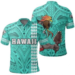 Hawaiian Islands Warrior Kakau Turquoise Polynesian Polo Shirt - AH - J1