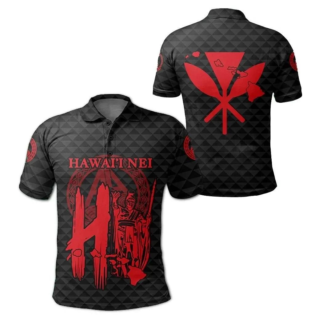 Hawaiian Kamehameha Kakau Polo Shirt Red - AH - J7 Hawaiian Kamehameha Kakau Polo Shirt Red - AH - J7