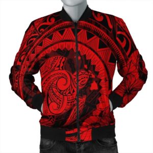 Hawaiian Kanaka Honu Map Hibiscus Globular Polynesian Red Bomber Jacket - AH - JR Bomber Jacket
