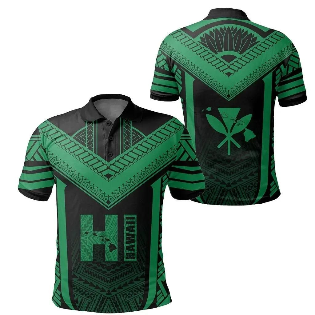 Hawaiian Kanaka Polynesian Polo Shirt Active Green - AH - J77 Hawaiian Kanaka Polynesian Polo Shirt Active Green - AH - J77