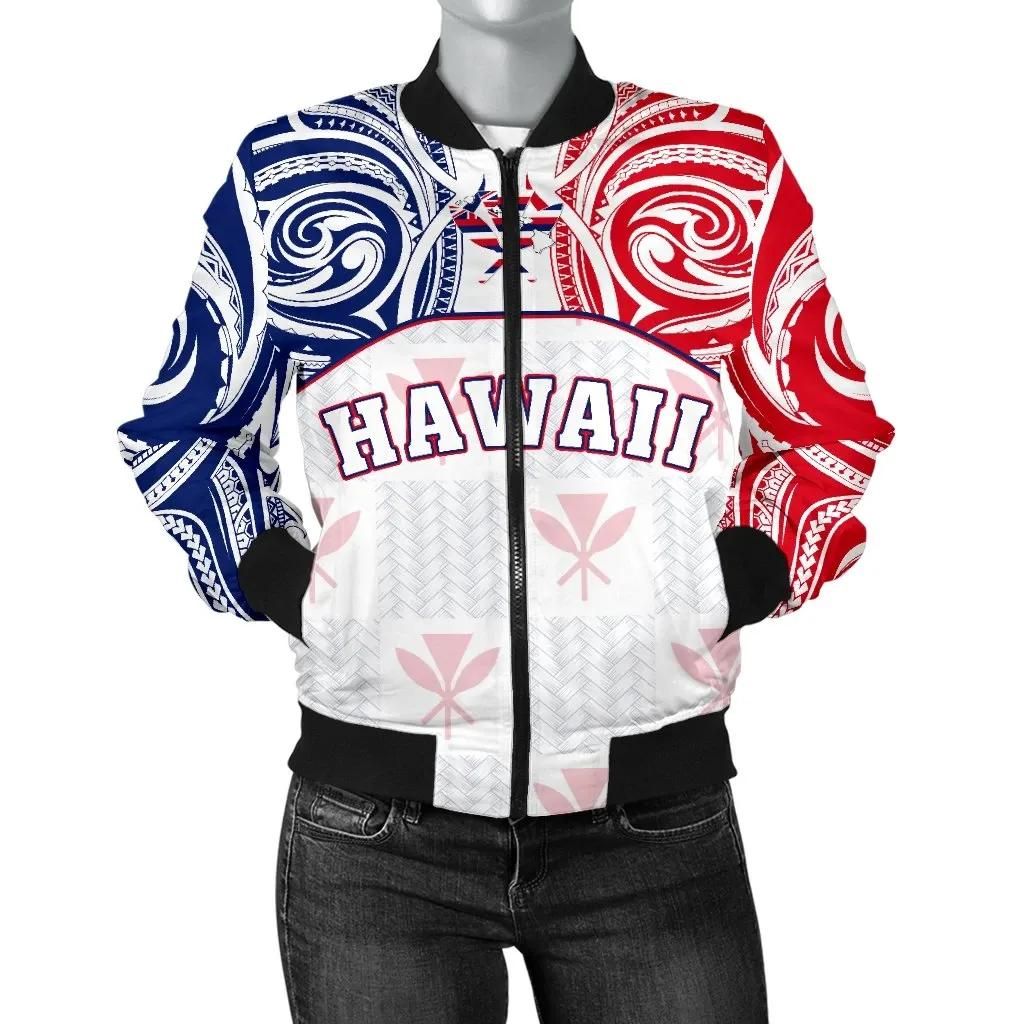 Hawaiian Kanaka Women's Bomber Jacket Flag Nation Demodern White AH J1 Bomber Jacket Hawaiian Kanaka Women's Bomber Jacket Flag Nation Demodern White AH J1 Bomber Jacket