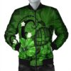 Hawaiian Map Big Turtle Hibiscus Plumeria Tribal Polynesian Bomber Jacket - Green - AH - J6R Bomber Jacket