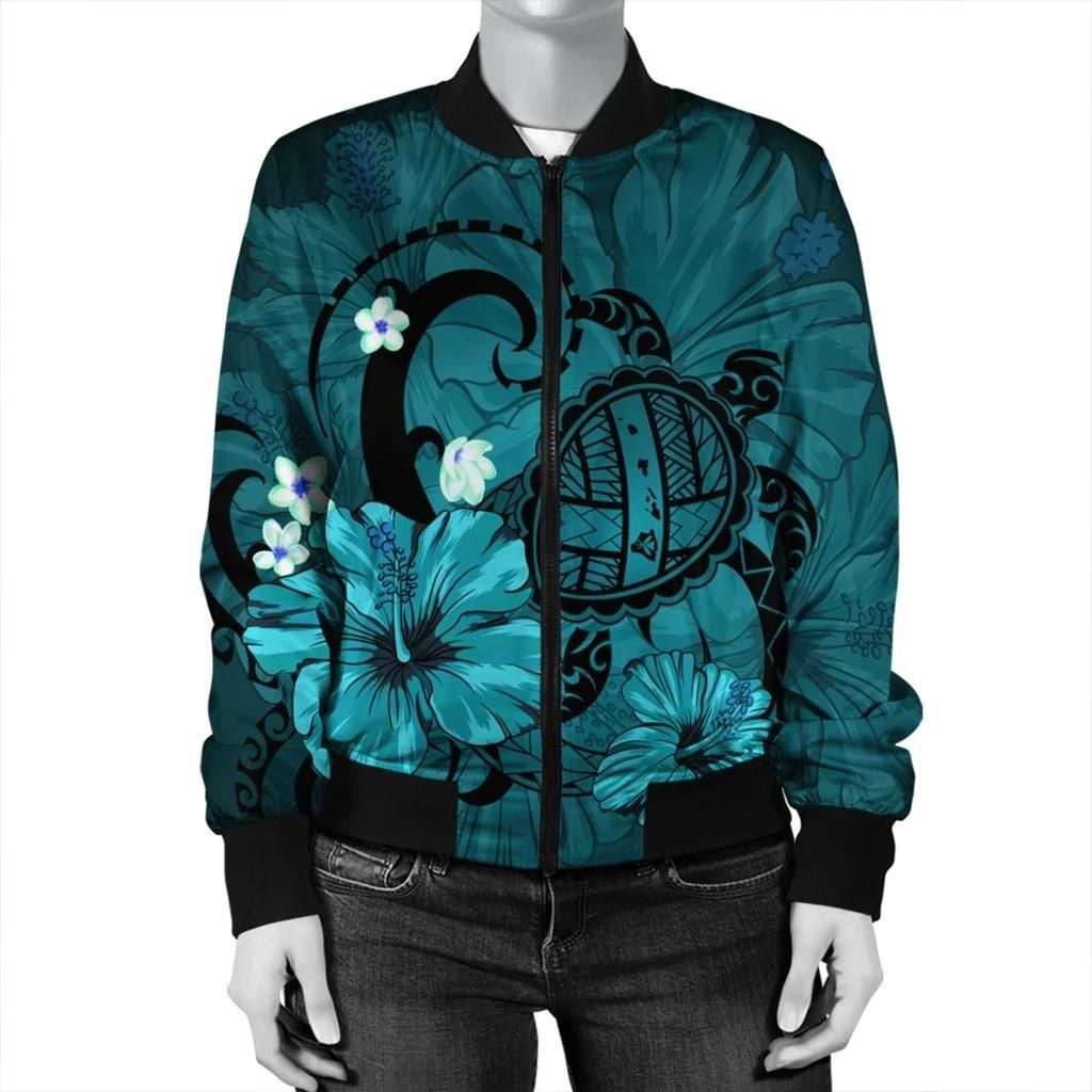 Hawaiian-Map-Big-Turtle-Hibiscus-Plumeria-Tribal-Polynesian-Bomber-Jacket-Turquoise-AH-J6R-Bomber-Jacket-2